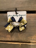 TWO TONE BOW PINCH CLIP WITH EAGLE IN NAVY/GOLD DOT #1027FB-4