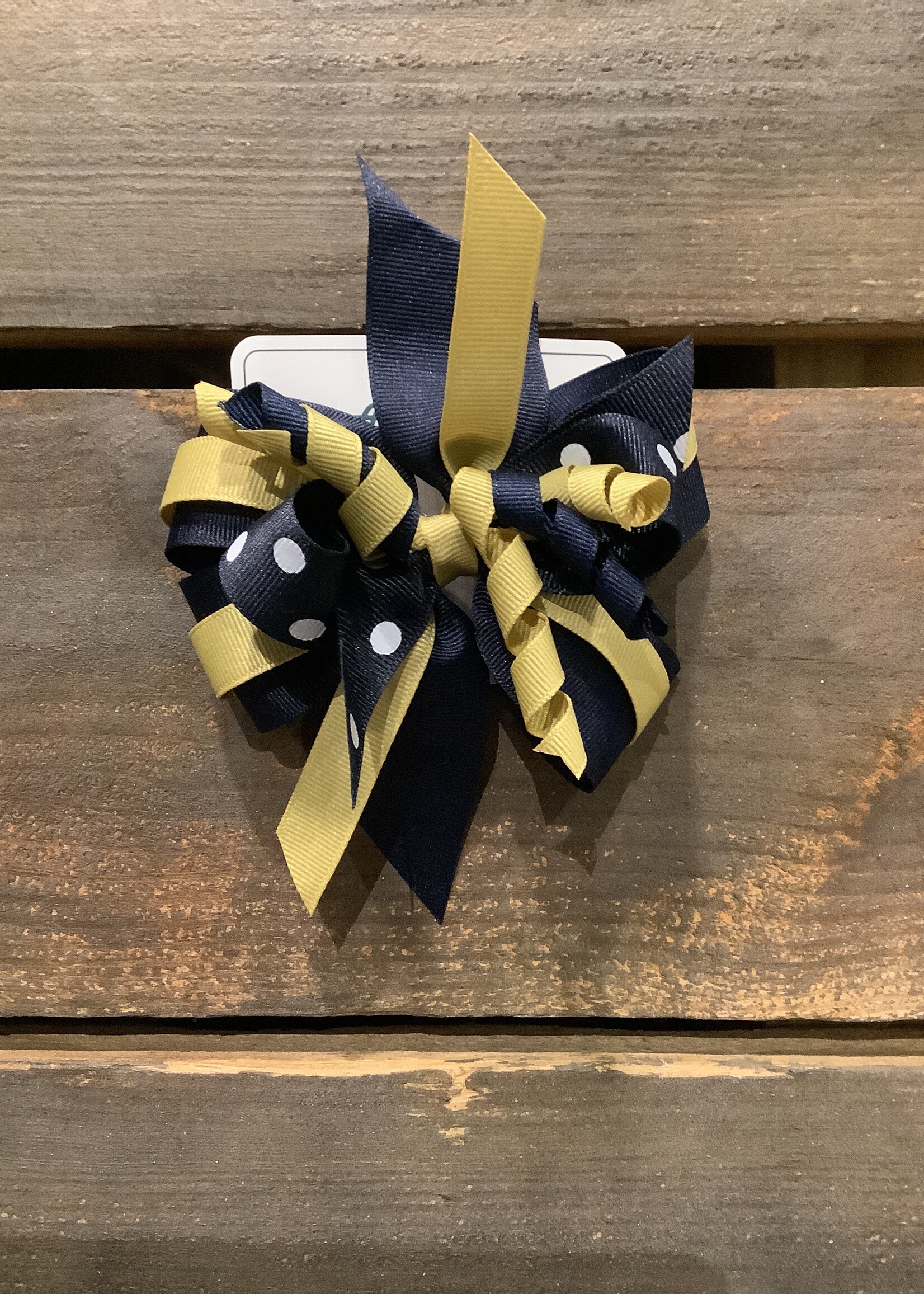 STACKED WINDMILL BOW BARRETTE WITH NAVY DOT #1840D