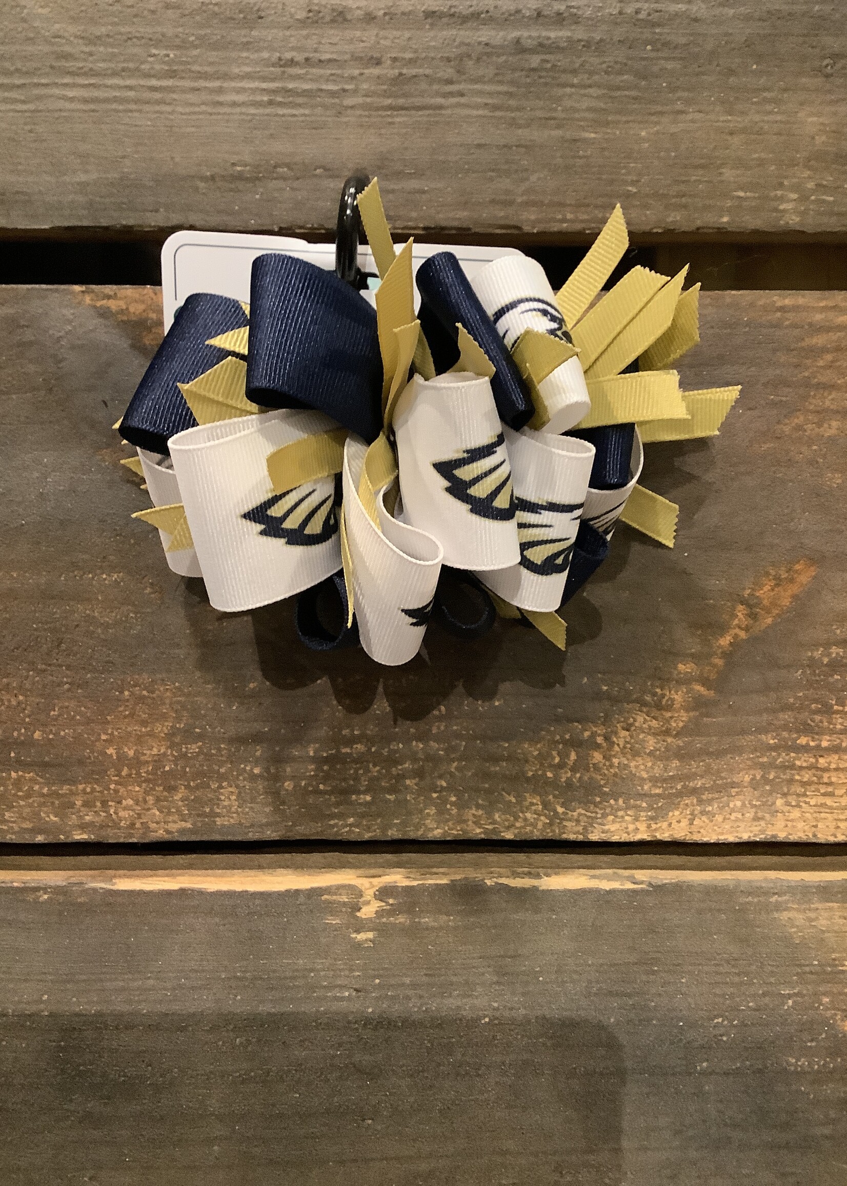 LARGE SPIKEY LOOP NAVY/GOLD & EAGLE RIBBON BARRETTE #50000