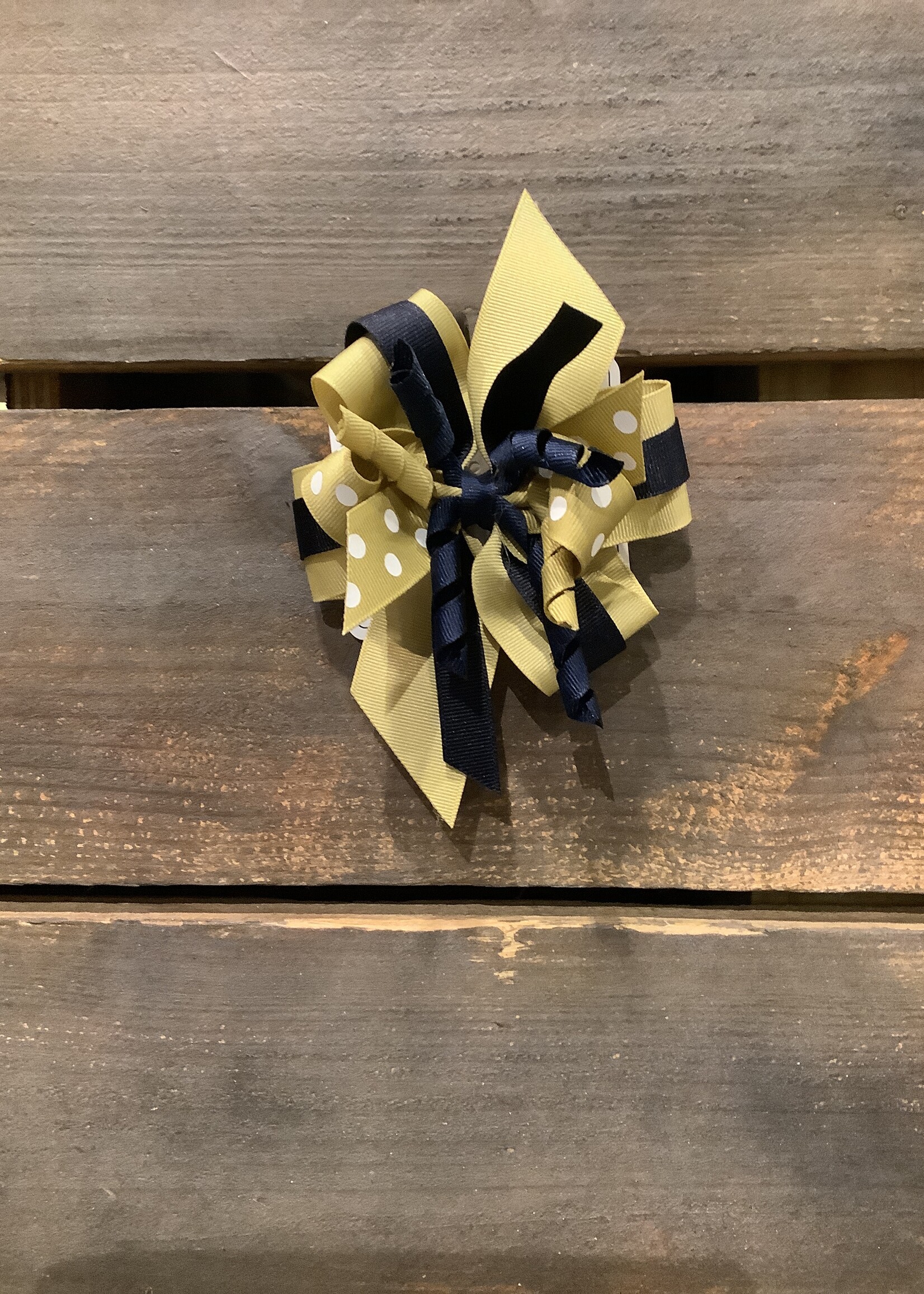 STACKED WINDMILL BOW BARRETTE WITH GOLD DOT #1840D