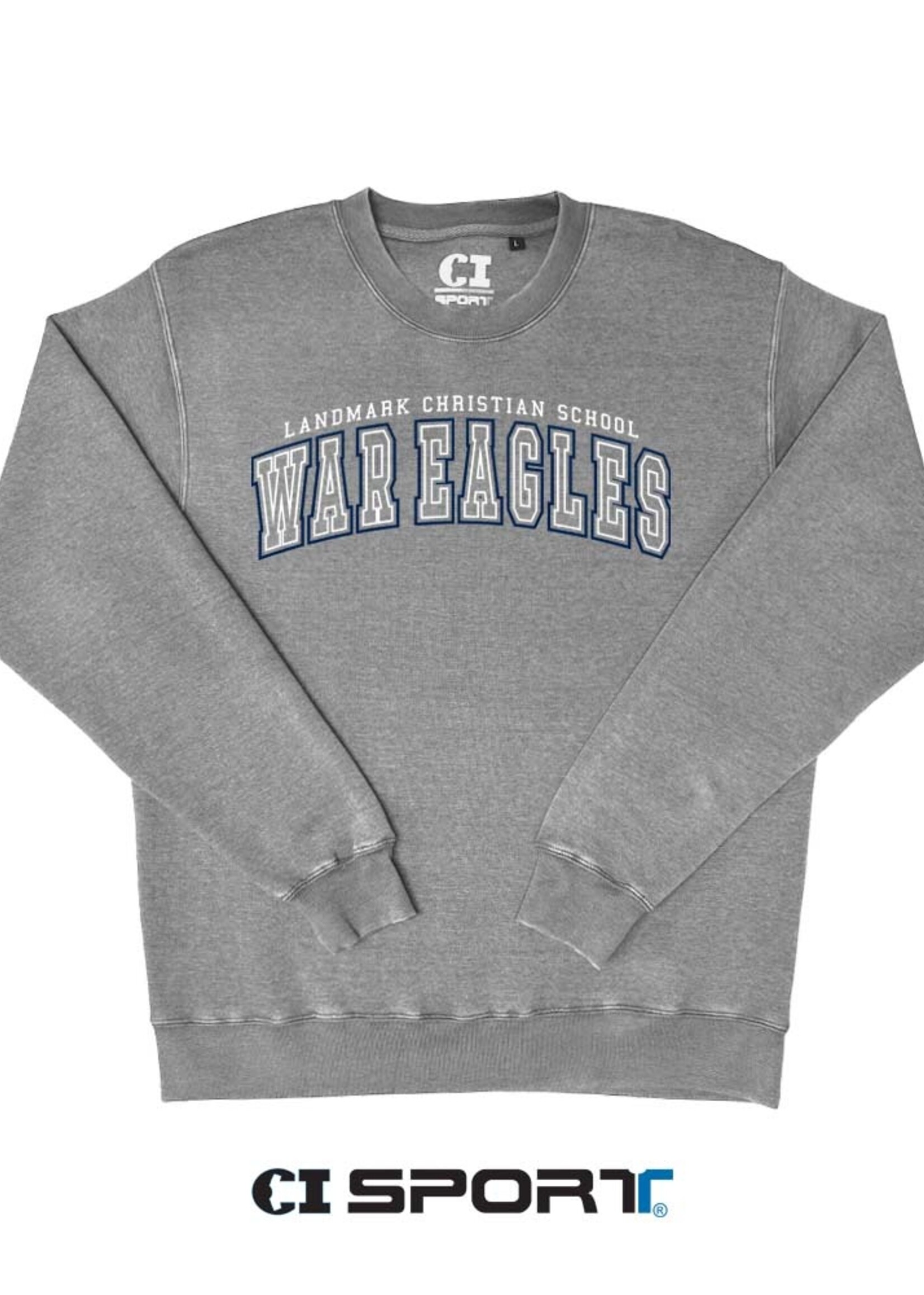 SUPER SOFT THROWBACK GREY CREW WITH EMBROIDERY FRONT