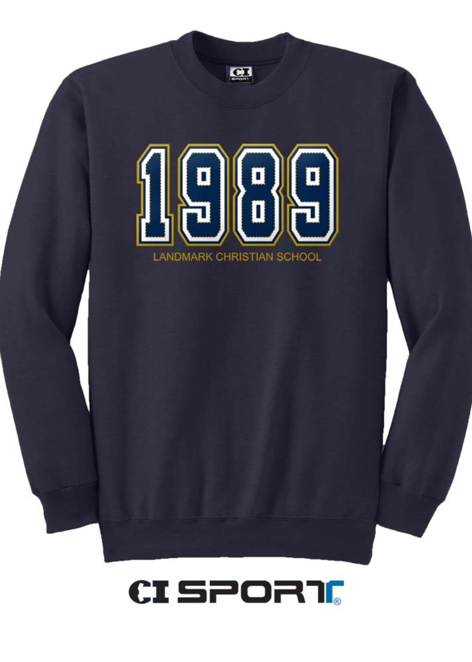 YOUTH #PC90Y NAVY CREW WITH EMBROIDERY FRONT