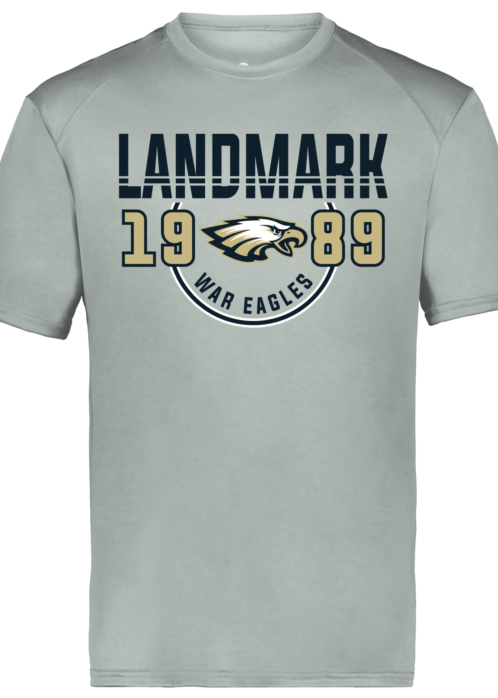 B-CORE SHORT SLEEVE PERFORMANCE GREY TEE WITH SCREEN PRINT ON FRONT CHEST