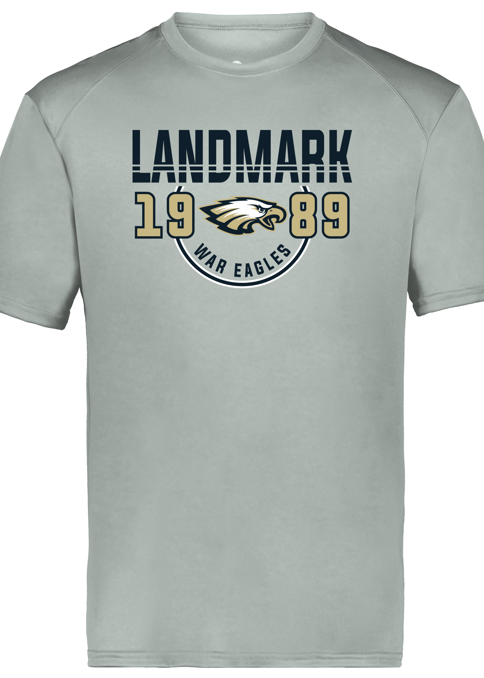 B-CORE SHORT SLEEVE PERFORMANCE GREY TEE WITH SCREEN PRINT ON FRONT CHEST