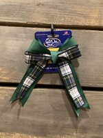 LARGE STREAMER PLAID/FOREST GREEN HAIR BOW ON PONY ELASTIC - FBE127PE80