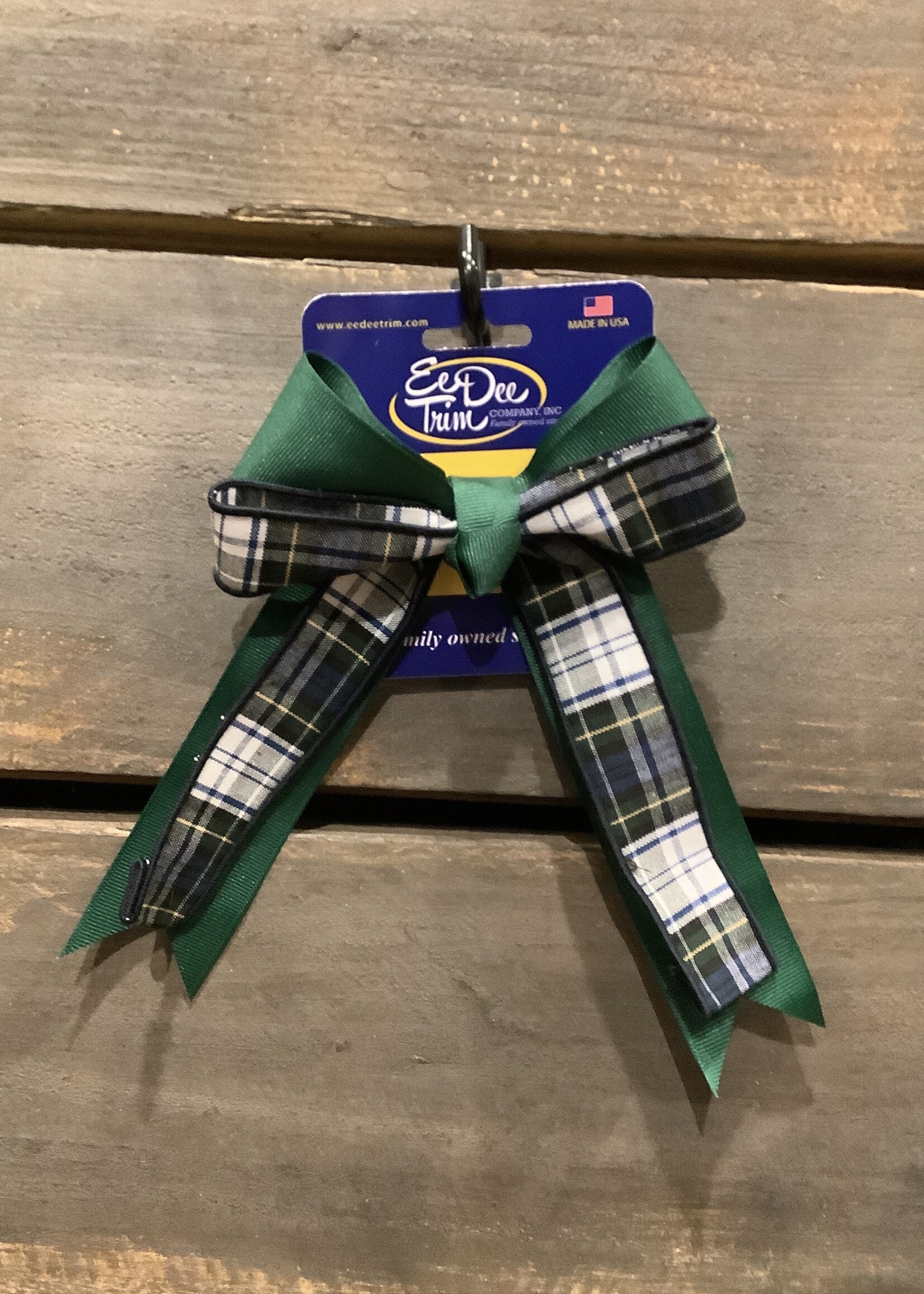 LARGE STREAMER PLAID/FOREST GREEN HAIR BOW ON PONY ELASTIC - FBE127PE80