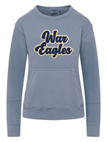 LADIES COASTAL OXFORD BLUE CREW WITH FRONT POCKETS AND GLITTER SCREEN PRINT