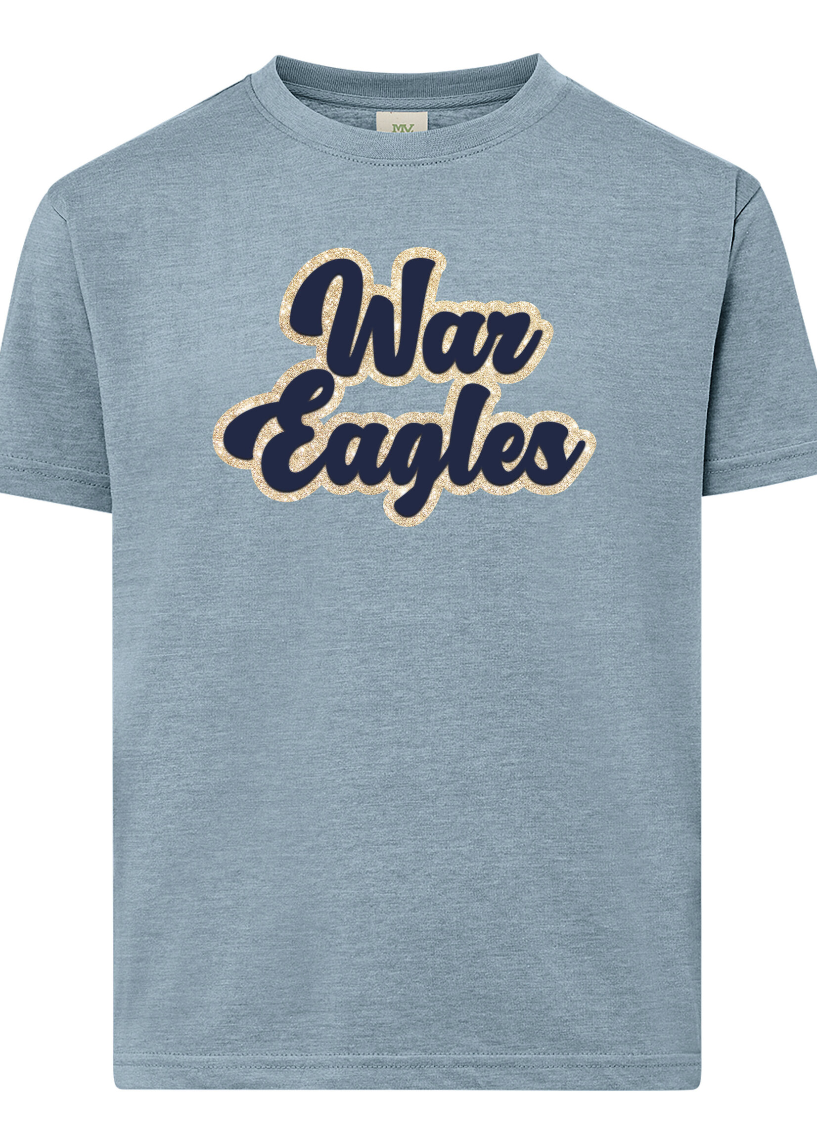 GIRLS LT DENIM BLUE HEATHER TEE WITH A GLITTER SCREEN PRINT ON FRONT CHEST