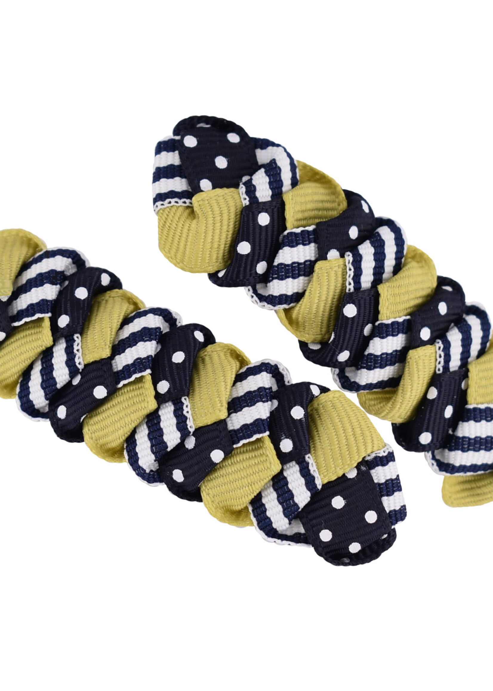 PAIR OF DOT & STRIPE BRAIDED BARRETTE W/VEGAS GOLD - 1003 DS