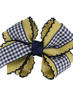 VEGAS GOLD AND NAVY MINI CHECK SMALL BARRETTE WITH MOON STITCH - 1027MS-4