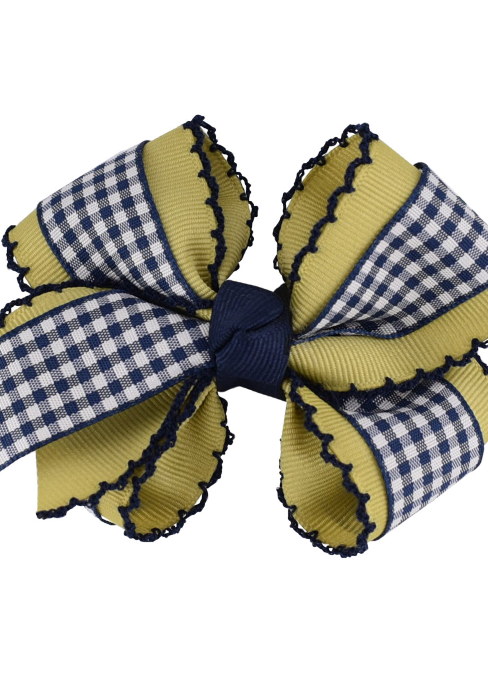 VEGAS GOLD AND NAVY MINI CHECK SMALL BARRETTE WITH MOON STITCH - 1027MS-4