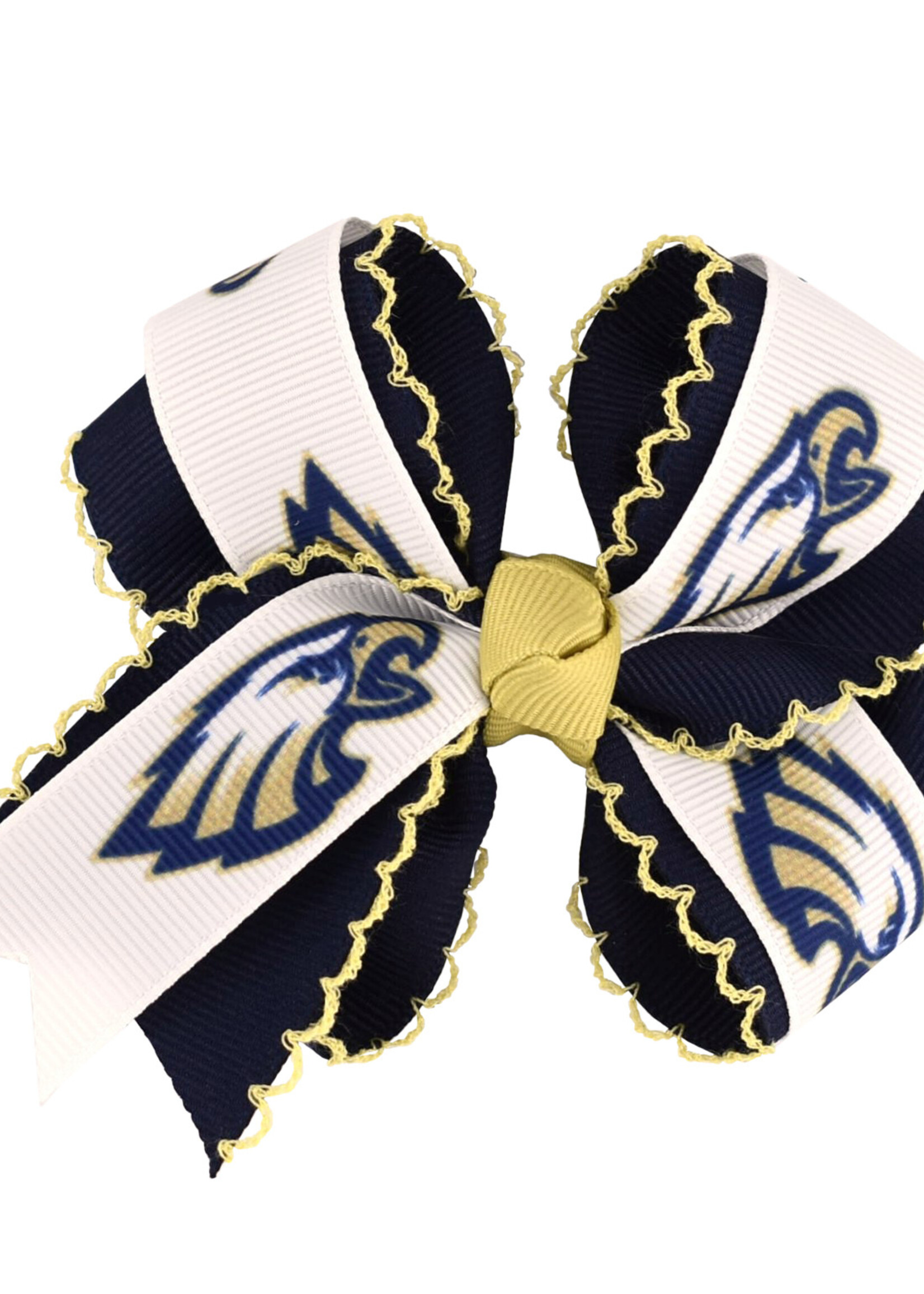 MOON STITCH LAYER BOW WITH EAGLE PRINT RIBBON ON SMALL BARRETTE - 1027MS-4