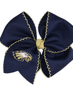 NAVY ONE TAIL WITH EMBROIDERY BOW BARRETTE WITH MOON STITCH -1011MS-8