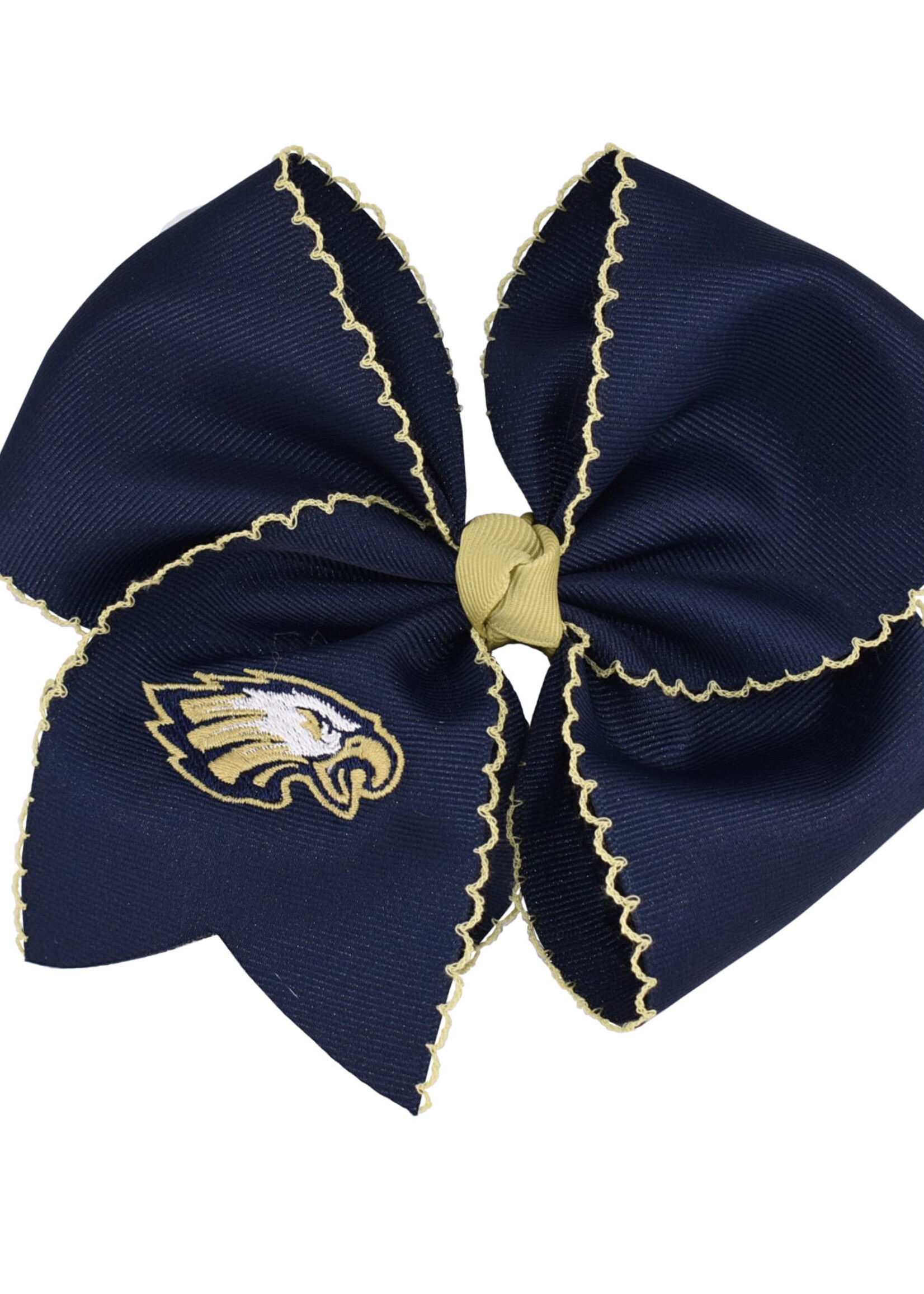 NAVY ONE TAIL WITH EMBROIDERY BOW BARRETTE WITH MOON STITCH -1011MS-8