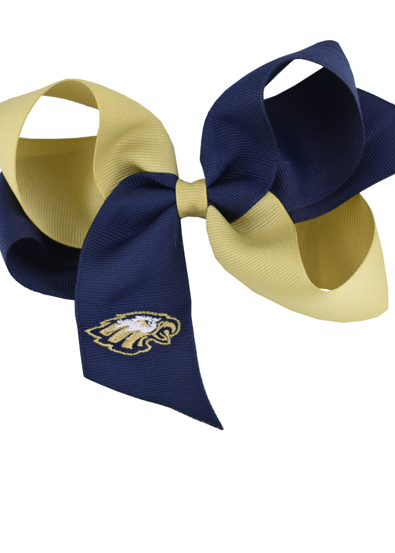 NAVY & GOLD BARRETTE BOW WITH EAGLE EMBROIDERY - 1339-6-E1