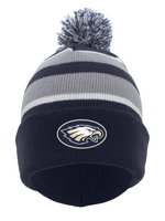 ADULT STRIPE POM BEANIE WITH EMBROIDERY LOGO