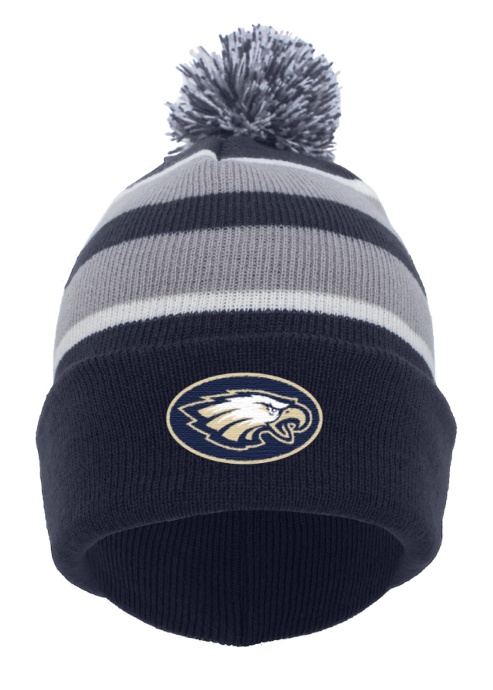 ADULT STRIPE POM BEANIE WITH EMBROIDERY LOGO