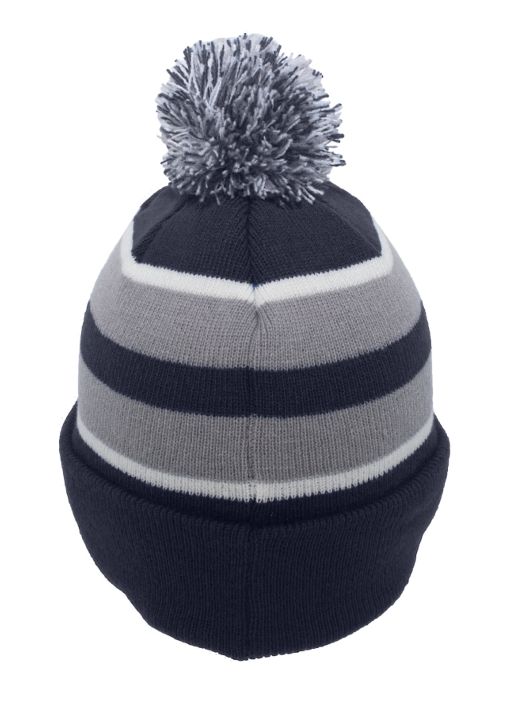 ADULT STRIPE POM BEANIE WITH EMBROIDERY LOGO