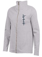 LADIES FULL ZIP SALT & PEPPER JACKET WITH SIDE POCKETS AND EMBROIDERIED SCRIPT