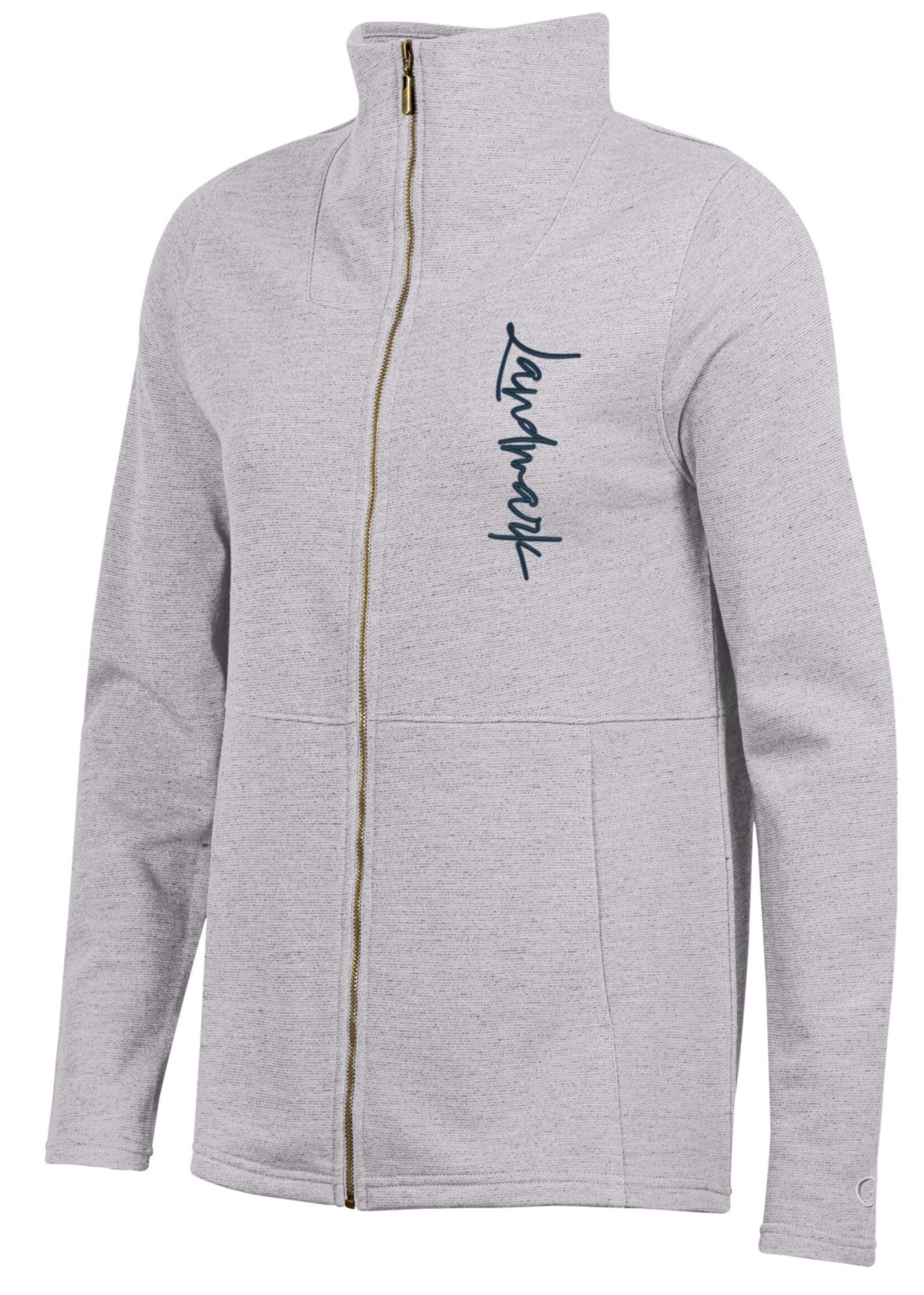LADIES FULL ZIP SALT & PEPPER JACKET WITH SIDE POCKETS AND EMBROIDERIED SCRIPT