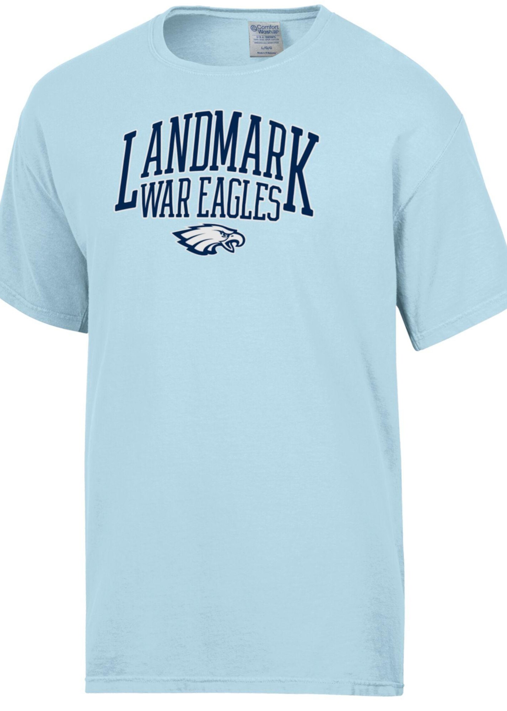 ADULT COMFORT WASH SOOTHING BLUE SHORT SLEEVE TEE WITH SCREEN PRINT