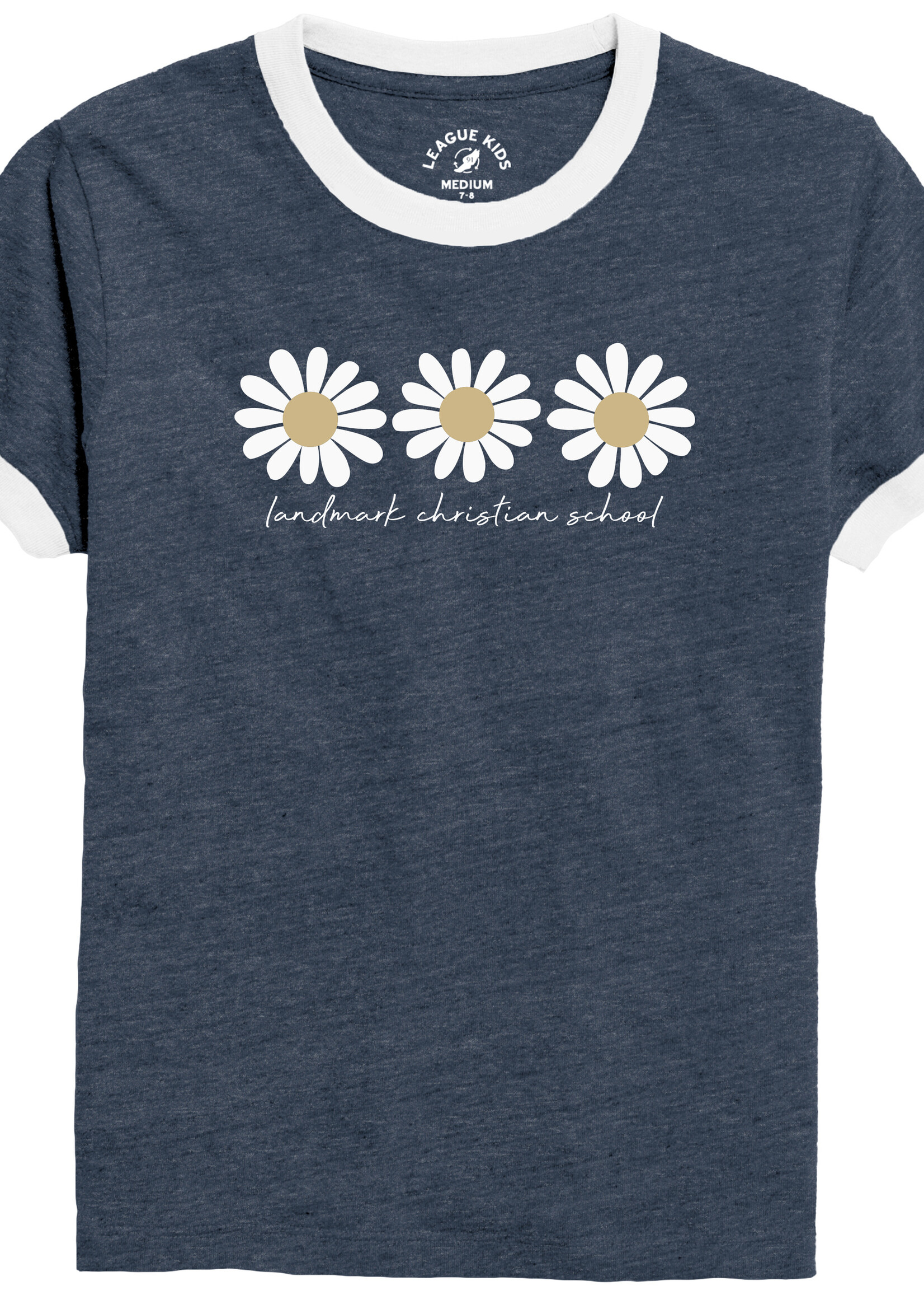 GIRLS NAVY HEATHER  SHORT SLEEVE RINGER TEE