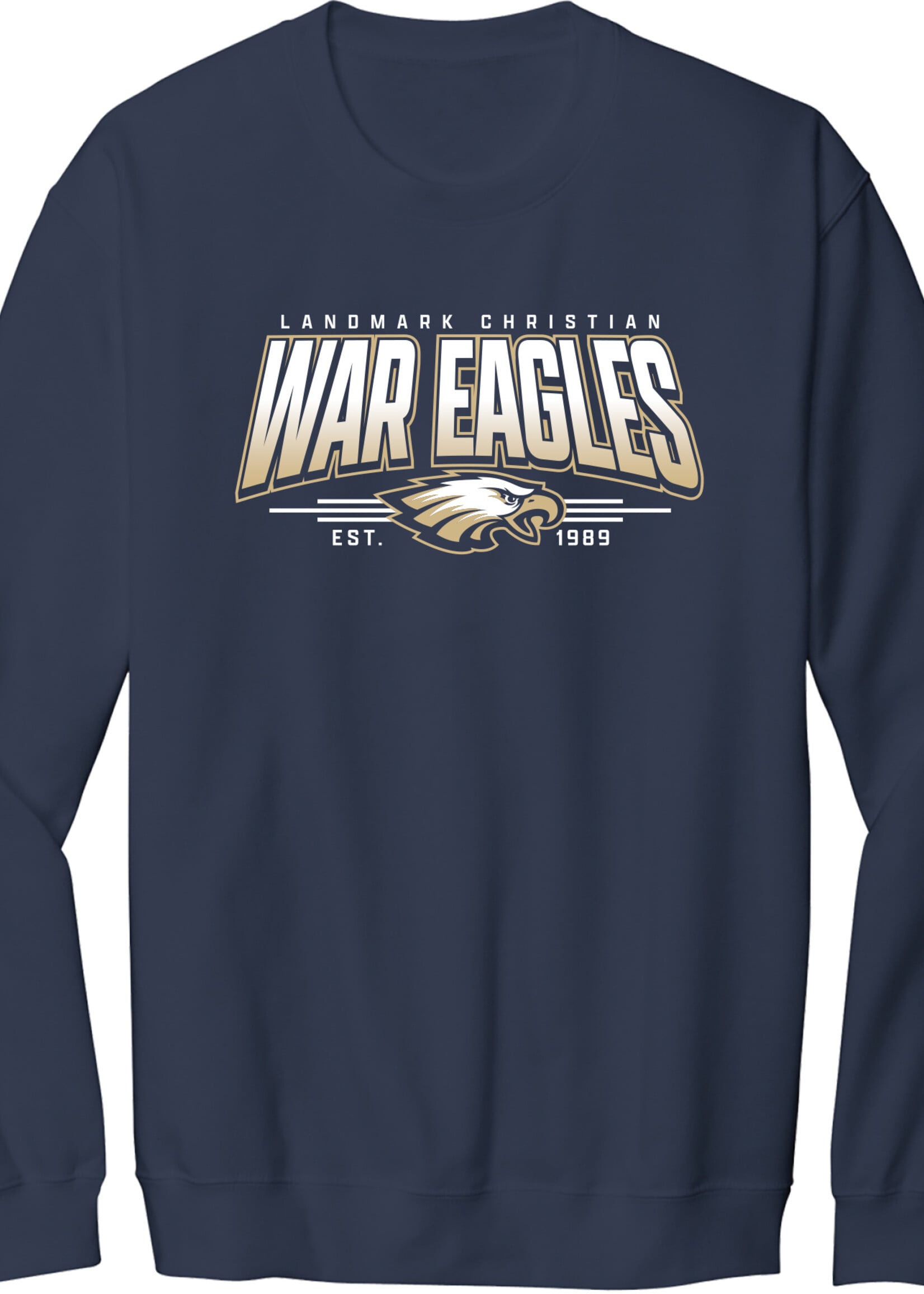 ADULT SOFT TOUCH NAVY CREW WITH FRONT CHEST SCREEN PRINT