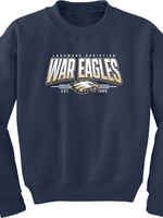 YOUTH SOFT TOUCH NAVY CREW WITH FRONT CHEST SCREEN PRINT