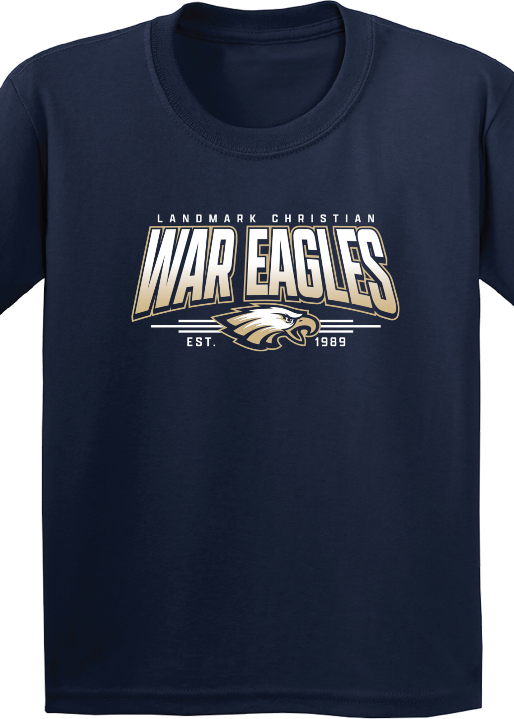 YOUTH SOFT TOUCH NAVY TEE WITH FRONT CHEST SCREEN PRINT