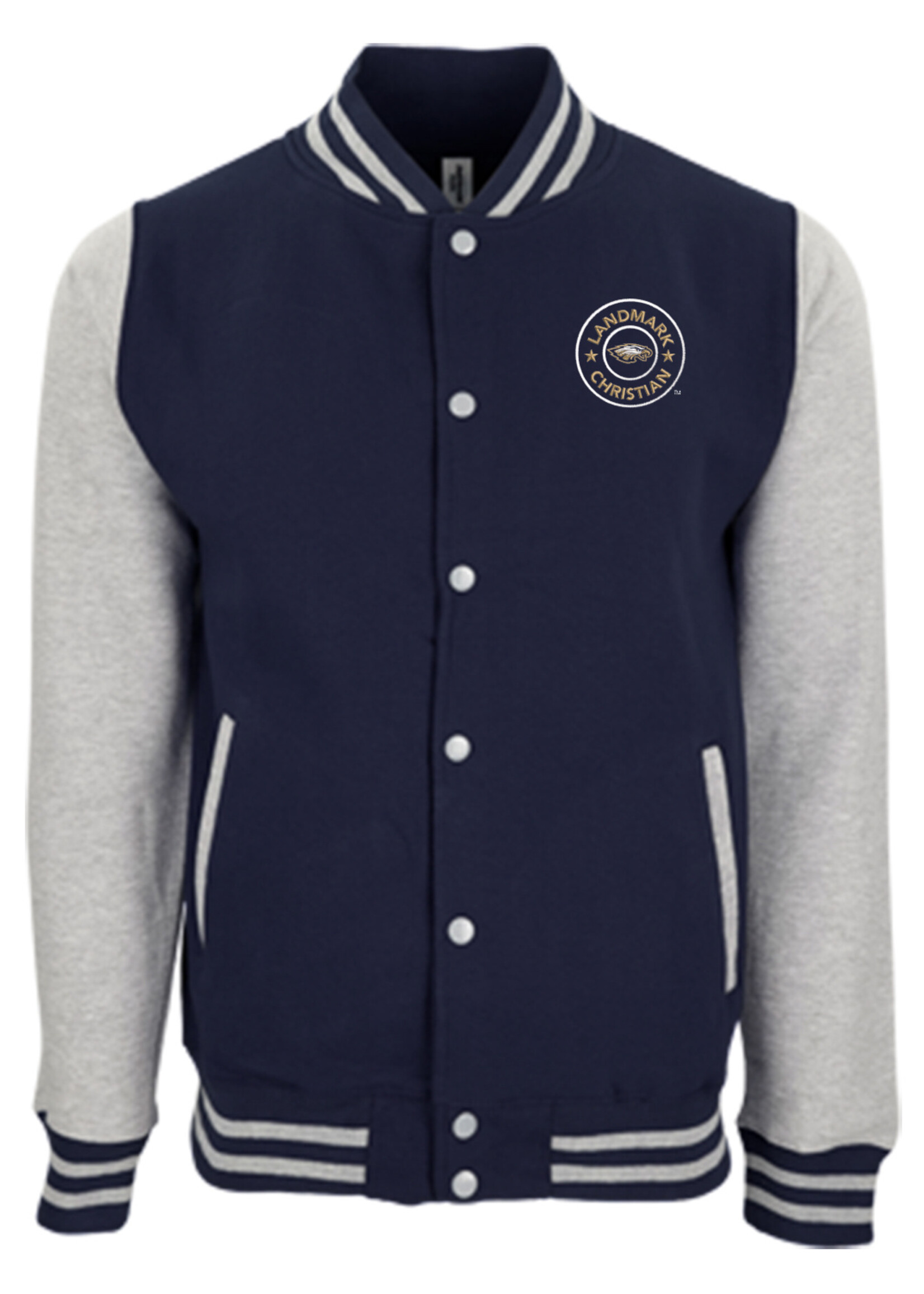 VANTAGE LETTERMAN JACKET W/GREY SLEEVES EMBROIDERY CIRCLE ON LEFT CHEST
