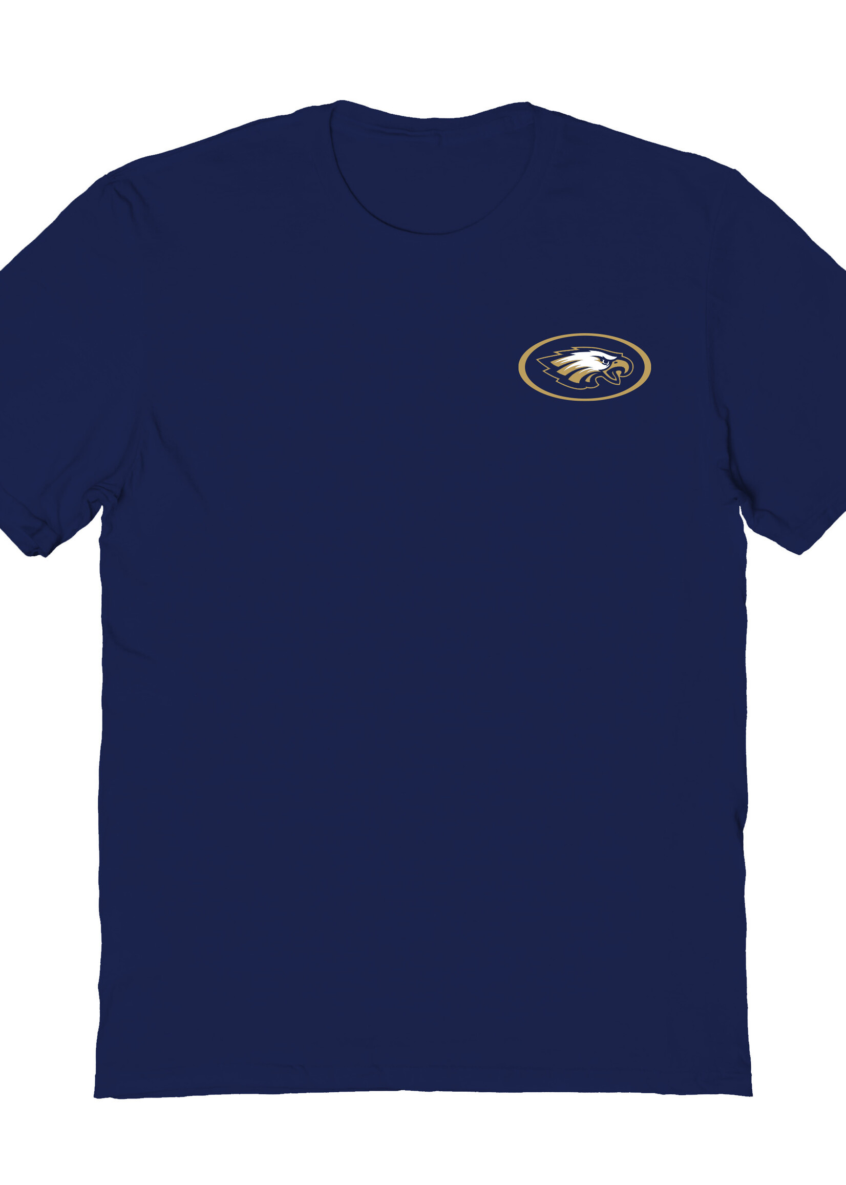 YOUTH 100% COTTON SHORT SLEEVE NAVY T-SHIRT BACK SCREENPRINT & LEFT CHEST SCREENPRINT ON THE FRONT