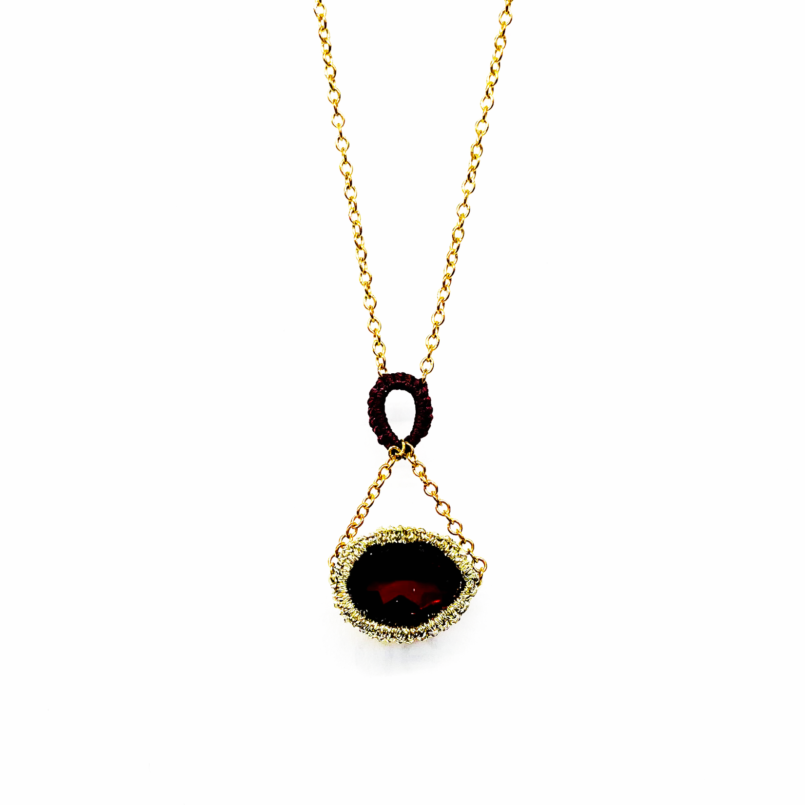 Knotted Pyrite Gold Oval Pendant Necklace