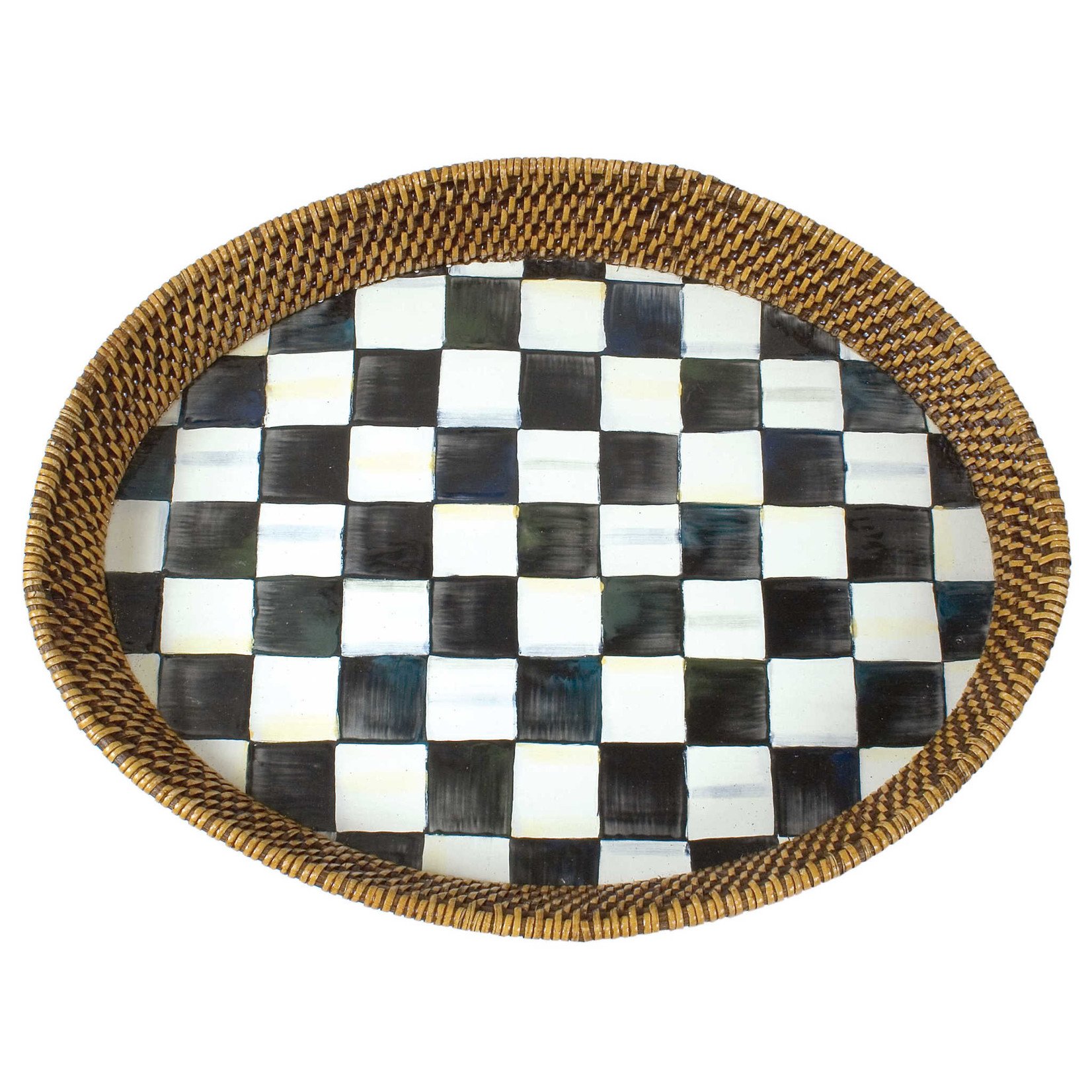 MacKenzie-Childs Courtly Check Rattan & Enamel Tray - Large