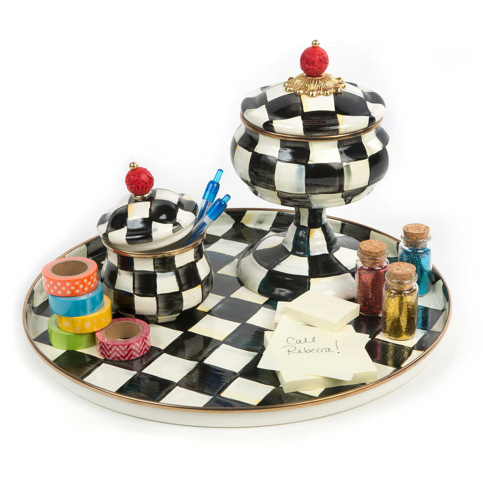 MacKenzie-Childs Courtly Check Enamel Lidded Sugar Bowl