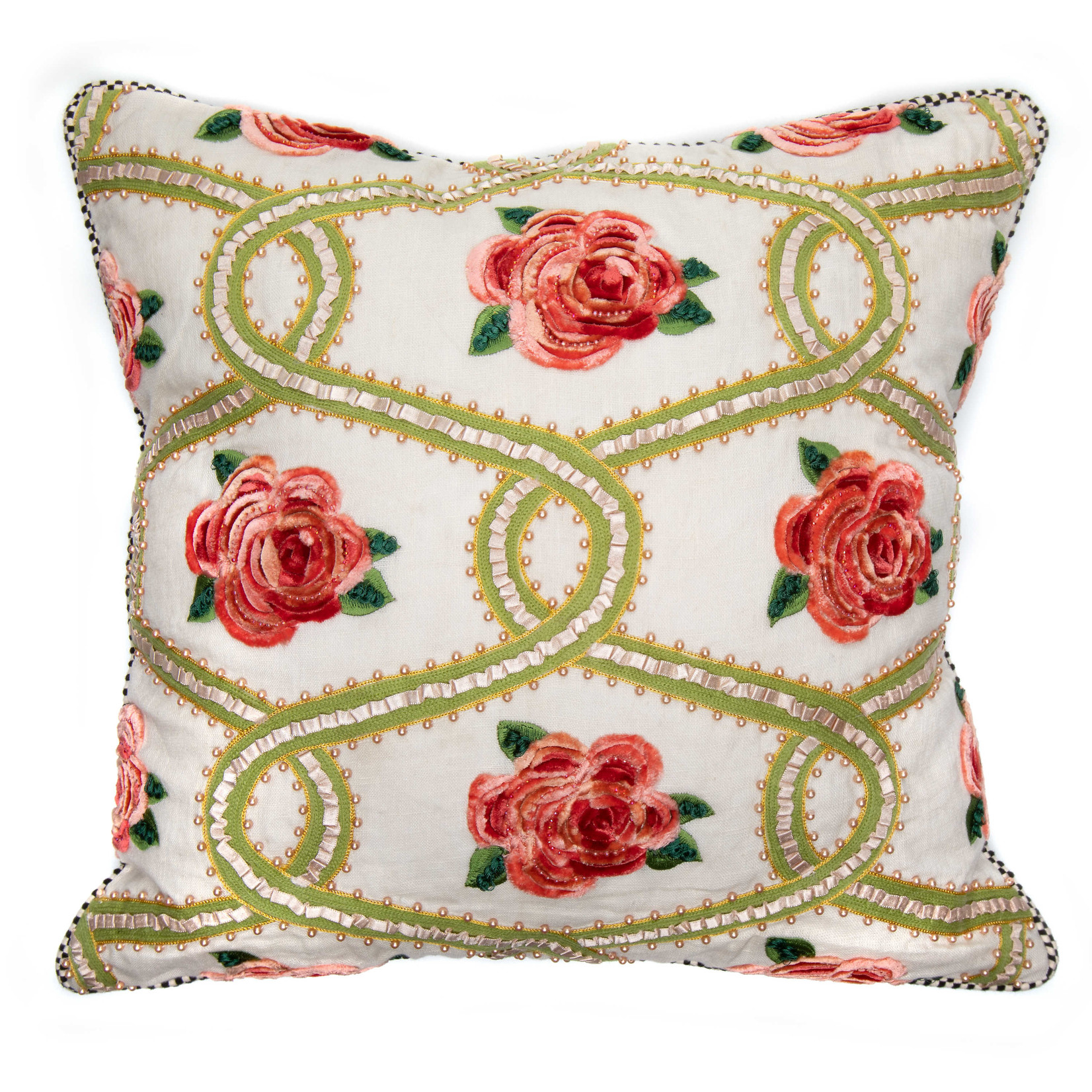 MacKenzie-Childs Really Rosy Ribbon Pillow