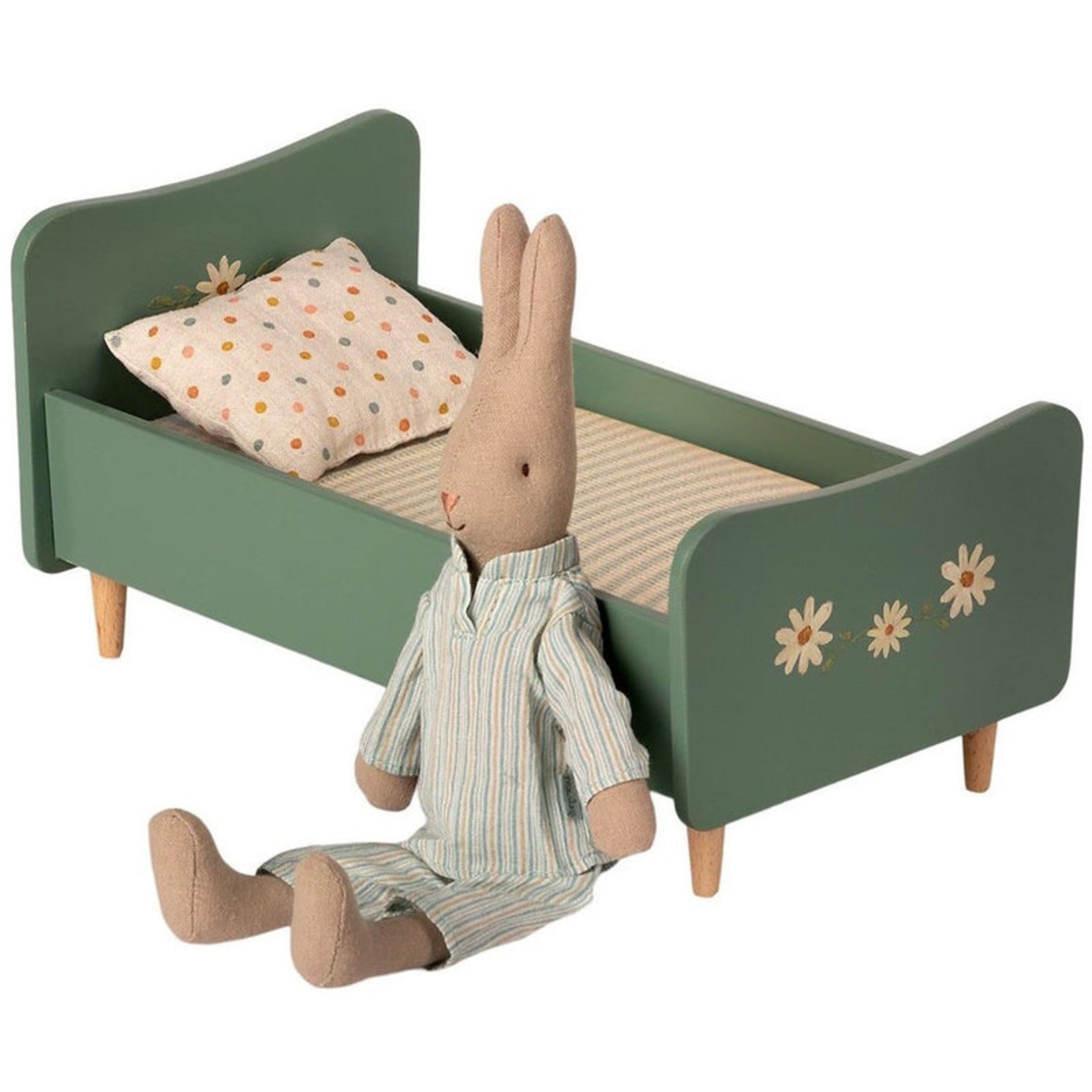 Maileg USA Wooden Bed, Mini- Mint Blue
