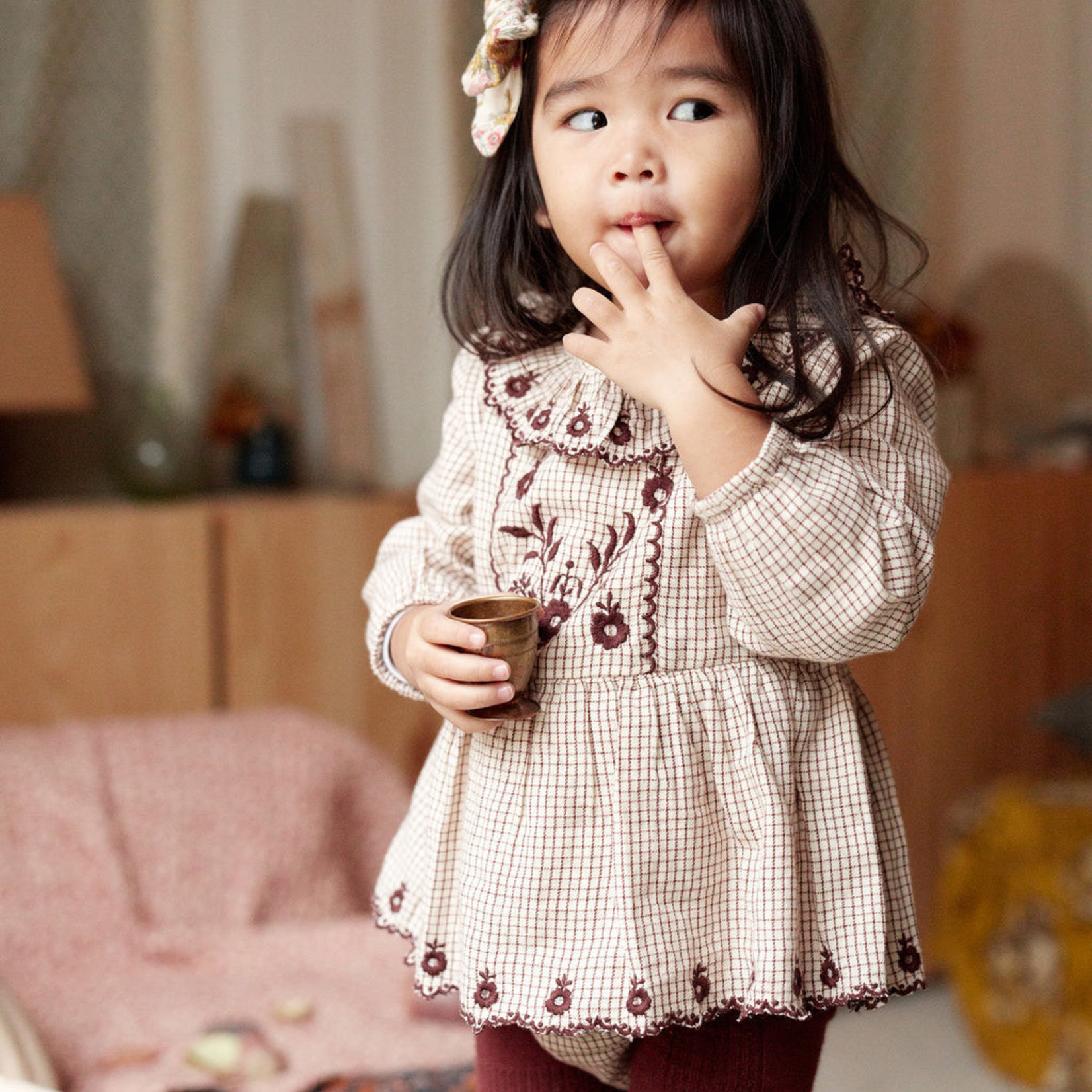 Louise Misha Ghilena Cream Check Romper