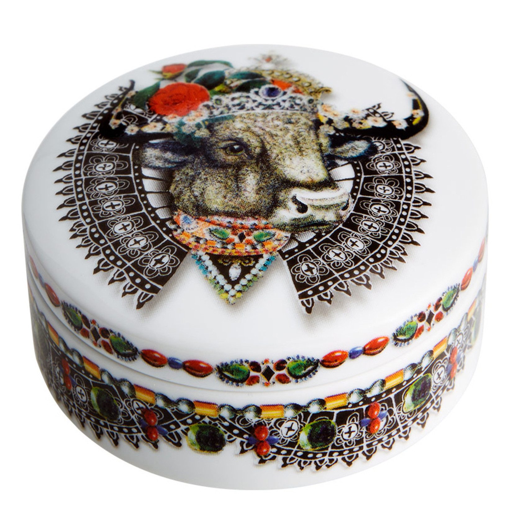 Vista Alegre Porcelain Love Who You Want Small Round Box  Queen Bull