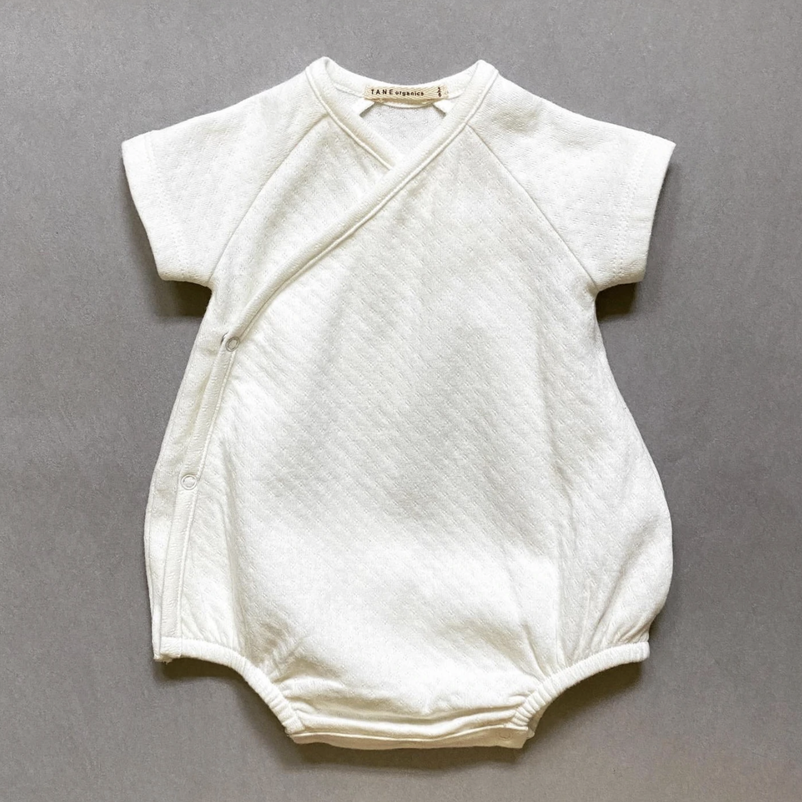 Tane Organics Pointelle Short Sleeved Kimono Romper - Eco White