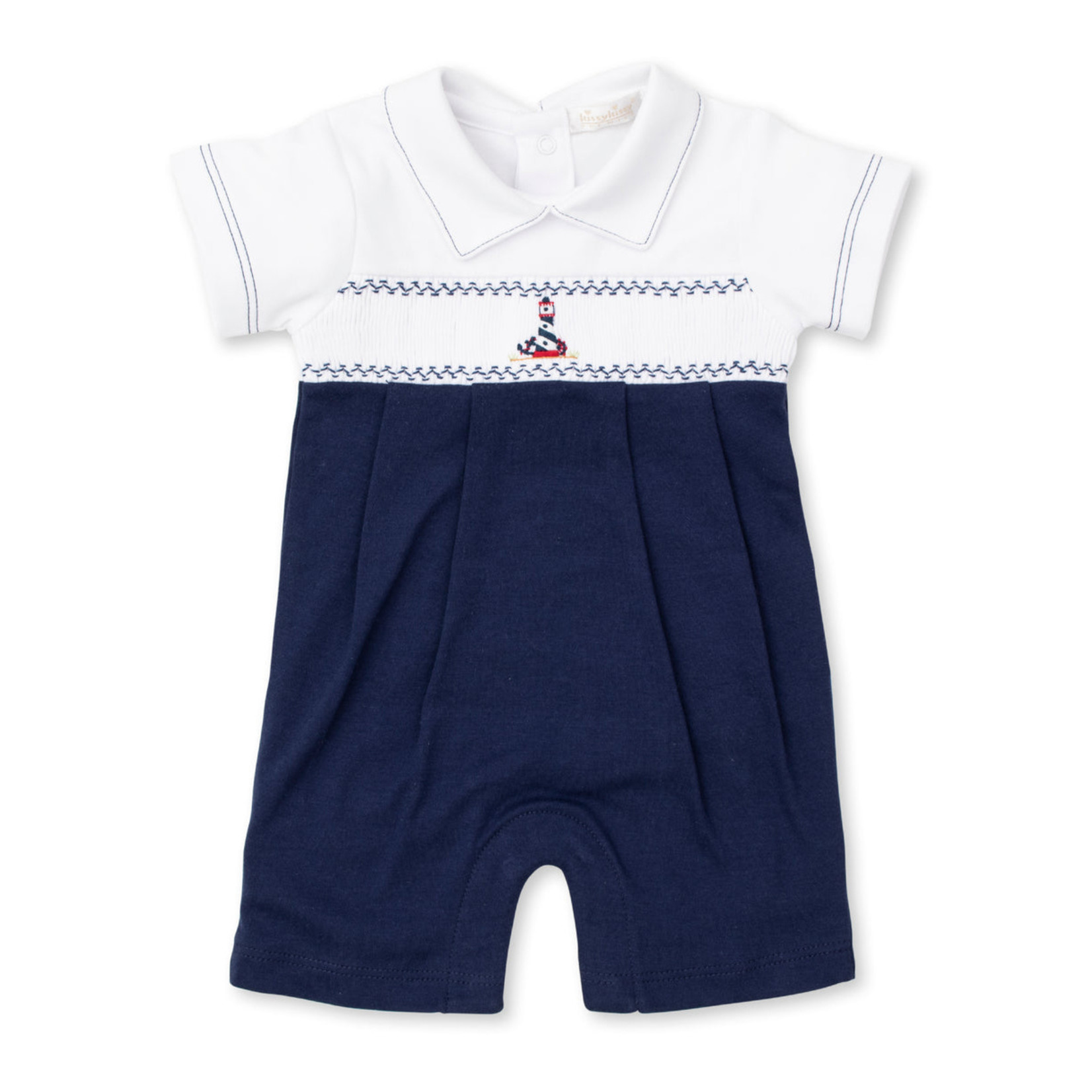 Kissy Kissy Tatiana Co. Hand Smocked Short Playsuit With Lighthouse Embroidery