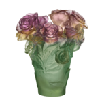 Daum Rose Passion Vase in Green and Pink