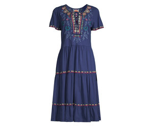 johnny was fern tiered knit dress Johnny Was Fern Tiered Knit Midi Boho Embroidered Dress Black Size Small