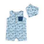 Andy & Evan Aqua Stripe & Palms Romper With Matching Bib