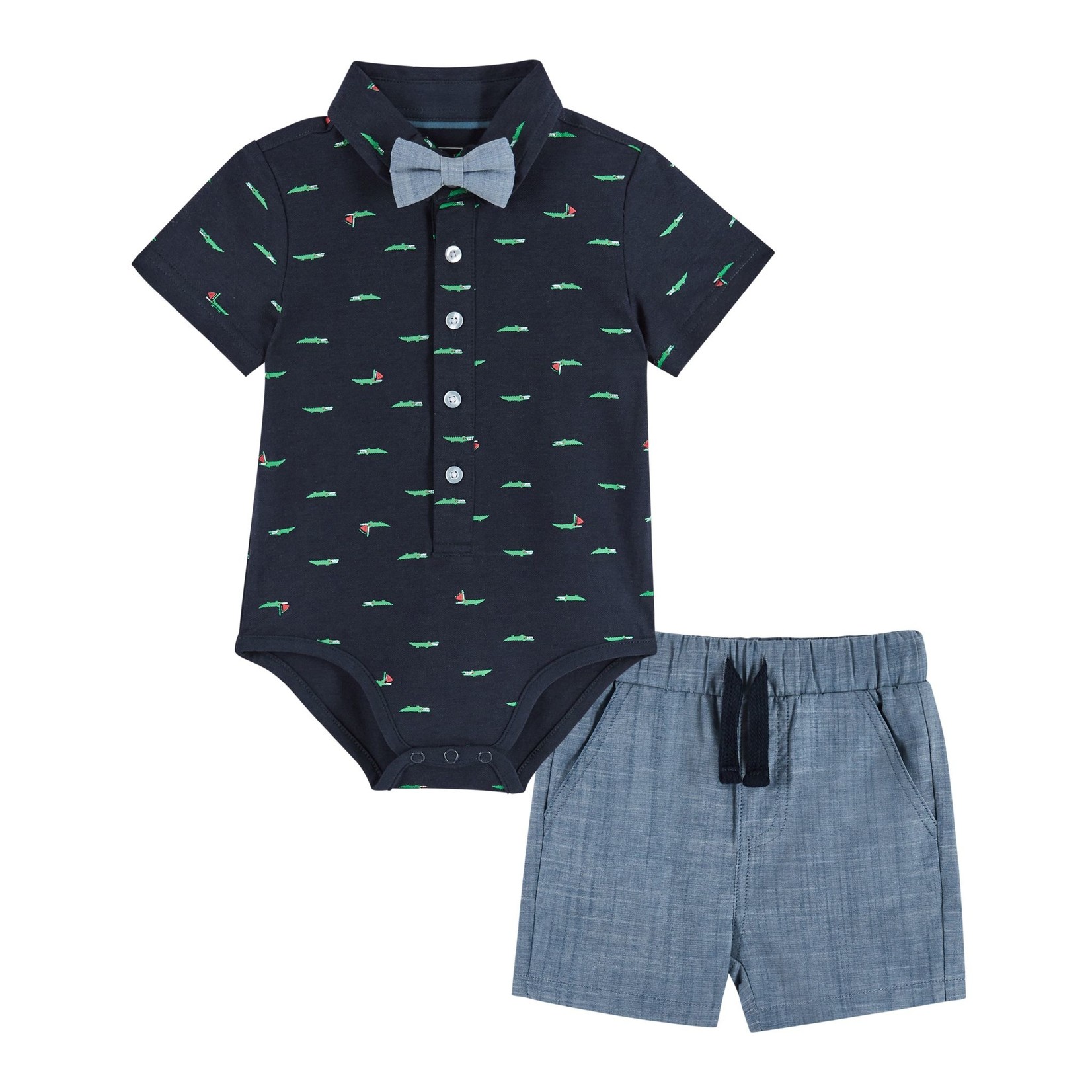 Andy & Evan Navy Crocodile Polo Shirtzie Set