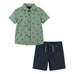 Andy & Evan Green Dino Knit & Navy Twill Short Set