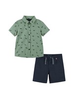 Andy & Evan Green Dino Knit & Navy Twill Short Set