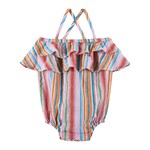 Andy & Evan Woven Lurex Stripe Ruffle Bubble Romper