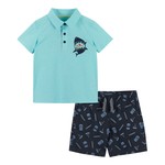 Andy & Evan Heather Mint Polo With Shark Print Set