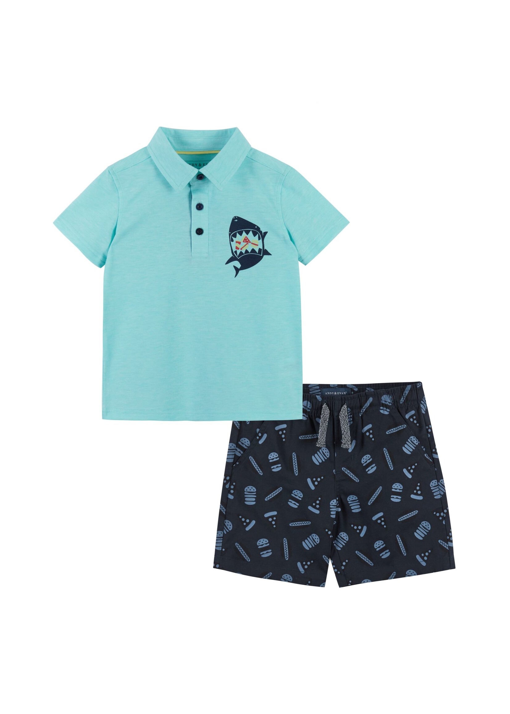 Andy & Evan Heather Mint Polo With Shark Print Set