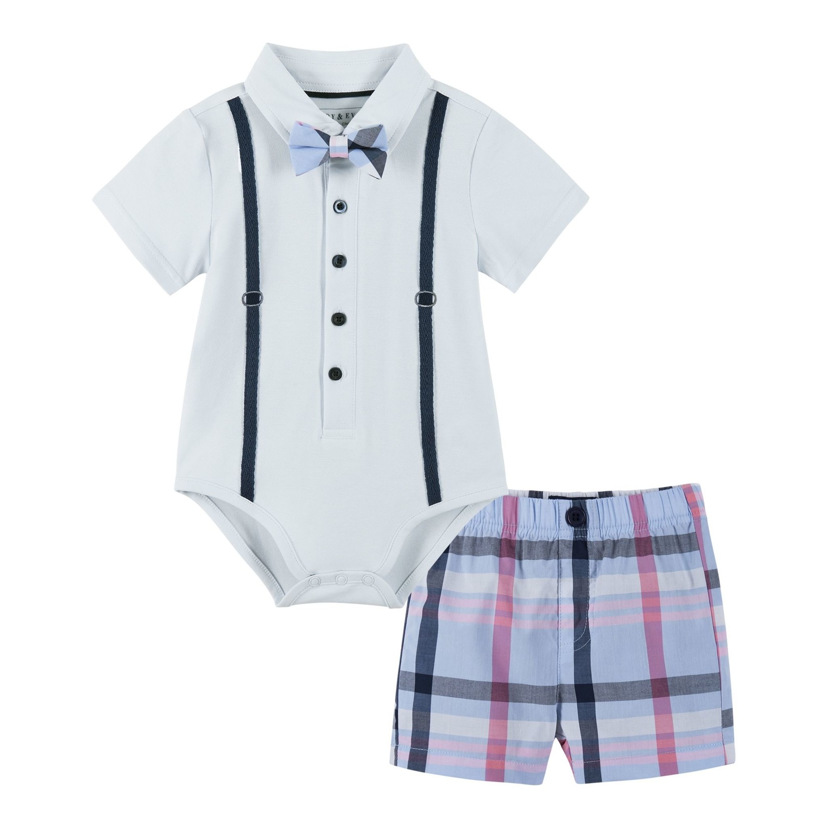 Andy & Evan White & Plaid Polo Shirtzie Set